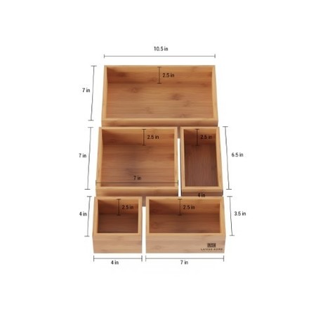 Hastings Home Drawer Organizer, 5 Compartment Modular Natural Wood Bamboo Space Saver Tray Storage for Home 379647FJK